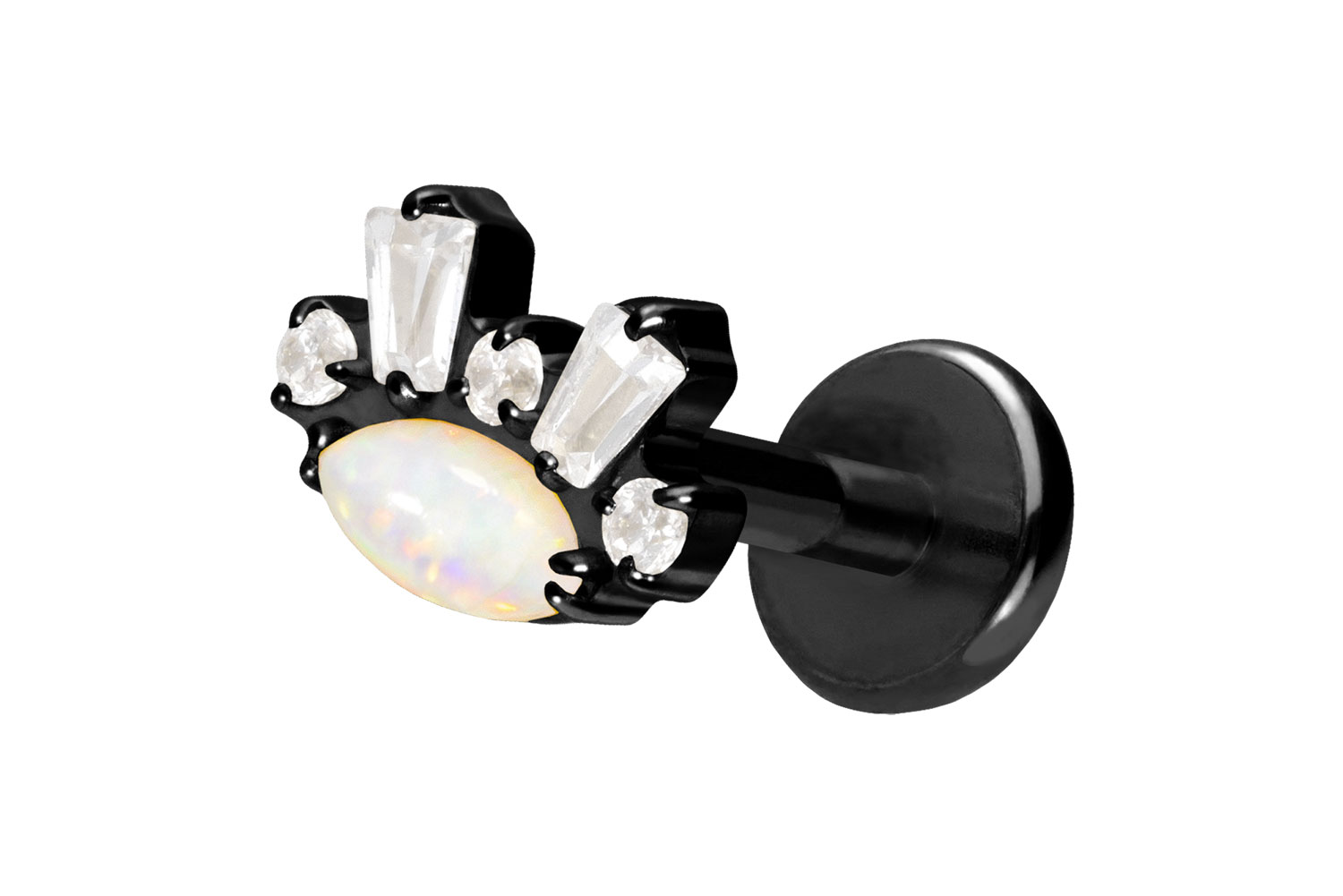 Titan Labret Piercing mit Push Fit SYNTHETISCHER OPAL + KRISTALLE